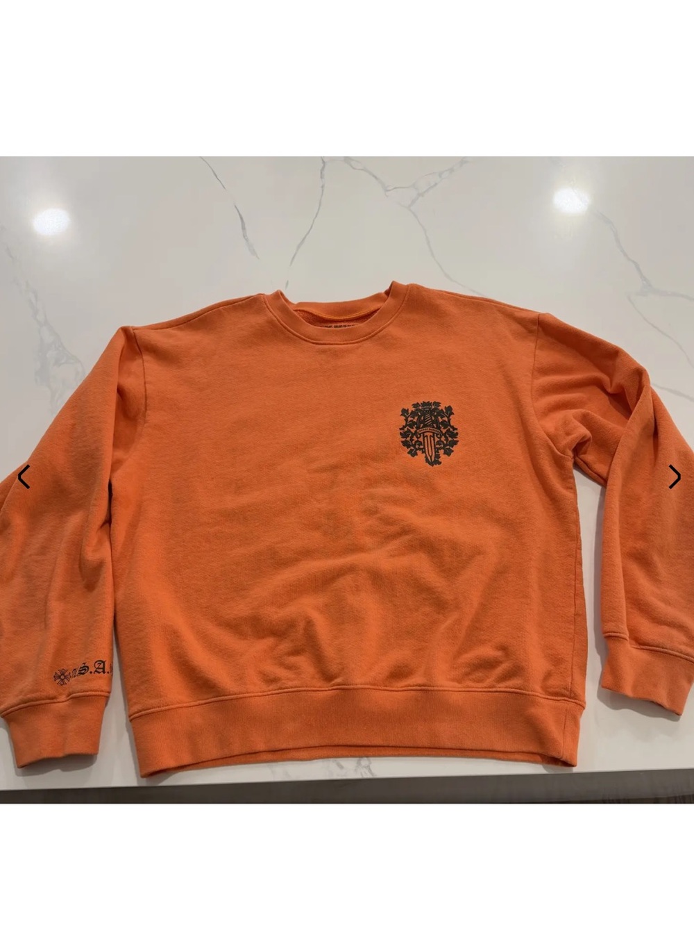 Chrome Hearts Orange Crewneck Sweatshirt with Black Crest